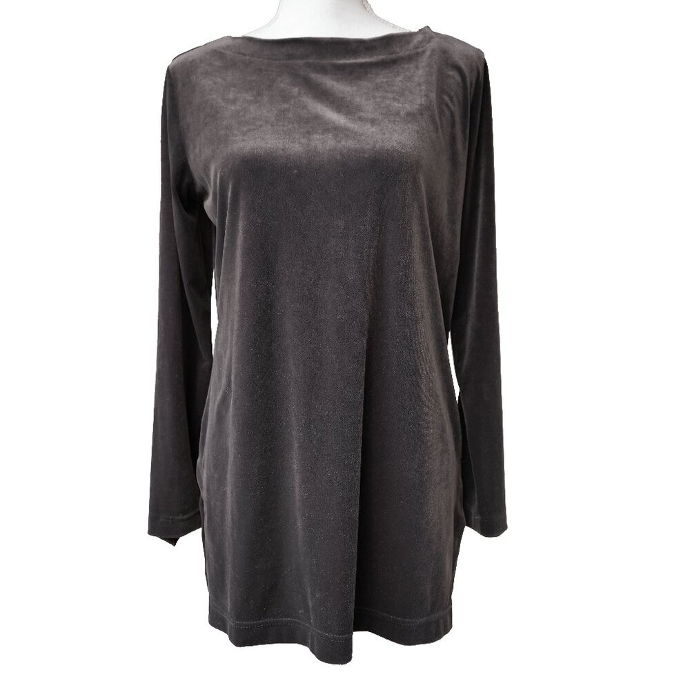 DANA BUCHANAN Velour Tunic Top Grey Brown Long Sleeve Minimal Soft Luxury Lounge